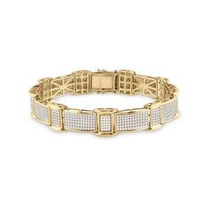 10kt Yellow Gold Mens Round Diamond Rectangle Link Bracelet 2-5/8 Cttw