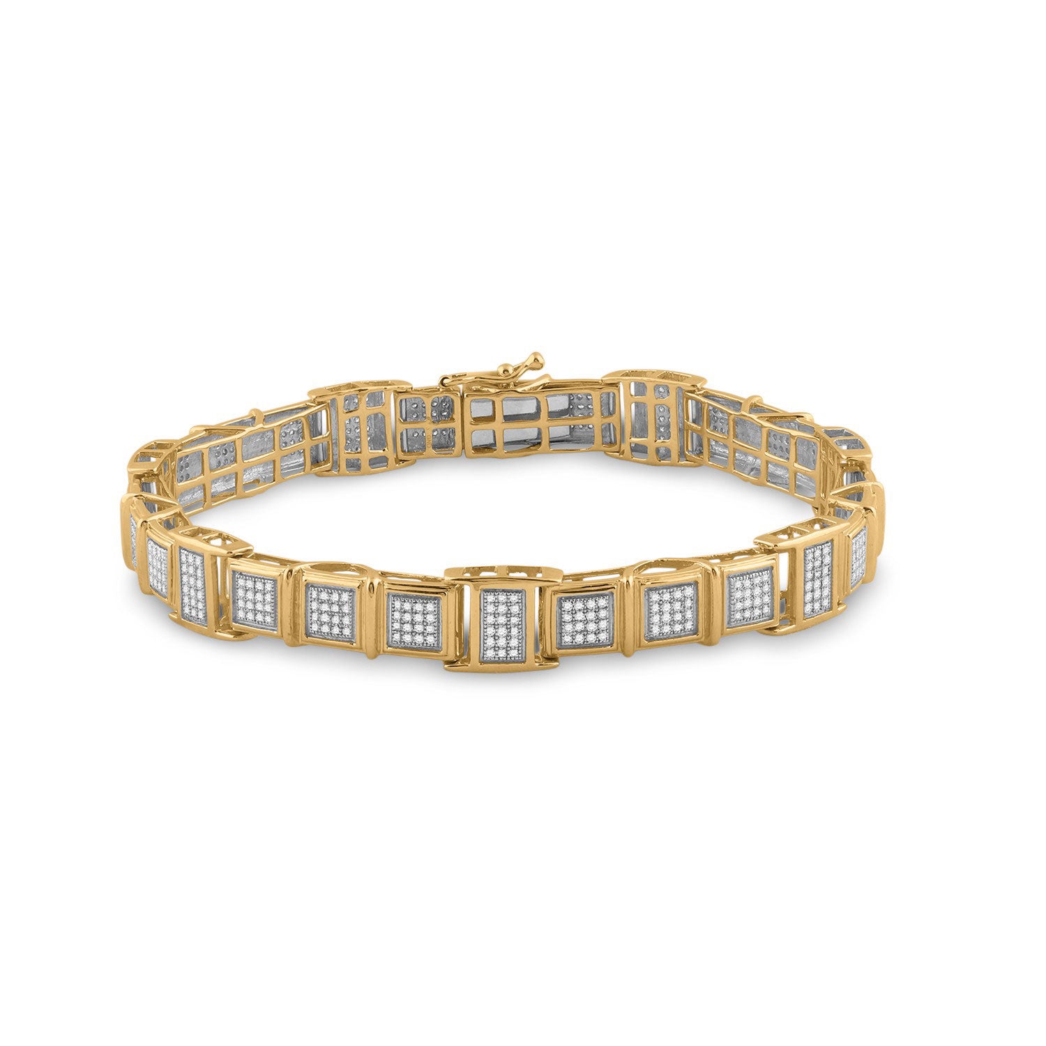 10kt Yellow Gold Mens Round Diamond Link Bracelet 1-3/8 Cttw