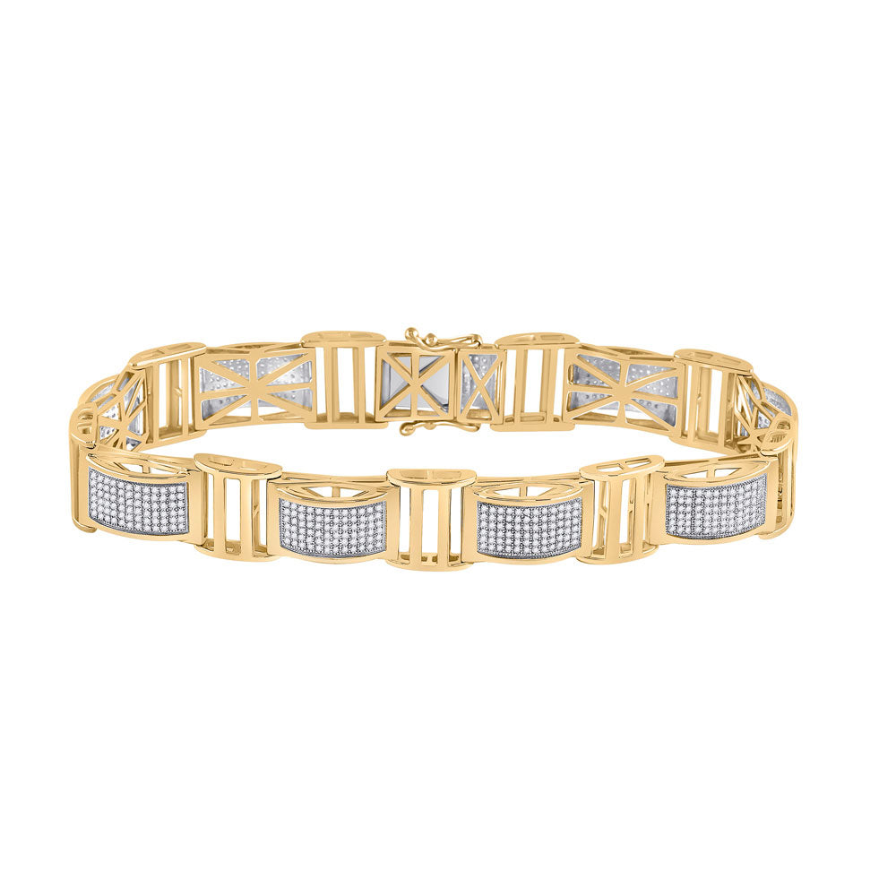 10kt Yellow Gold Mens Round Diamond Link Bracelet 2 Cttw