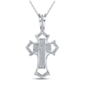Sterling Silver Mens Round Diamond Gothic Cross Charm Pendant 1/2 Cttw