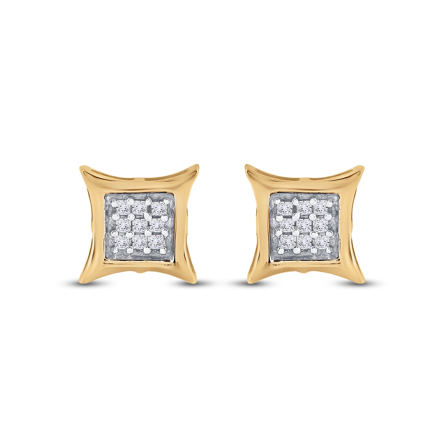 10kt Yellow Gold Womens Round Diamond Kite Square Earrings 1/8 Cttw