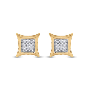 10kt Yellow Gold Womens Round Diamond Kite Square Earrings 1/8 Cttw