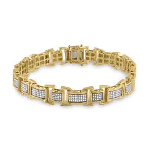 10kt Yellow Gold Mens Round Diamond Rectangle Link Bracelet 1-3/8 Cttw