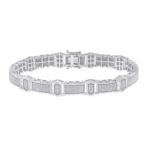 10kt White Gold Mens Round Diamond Link Bracelet 2 Cttw
