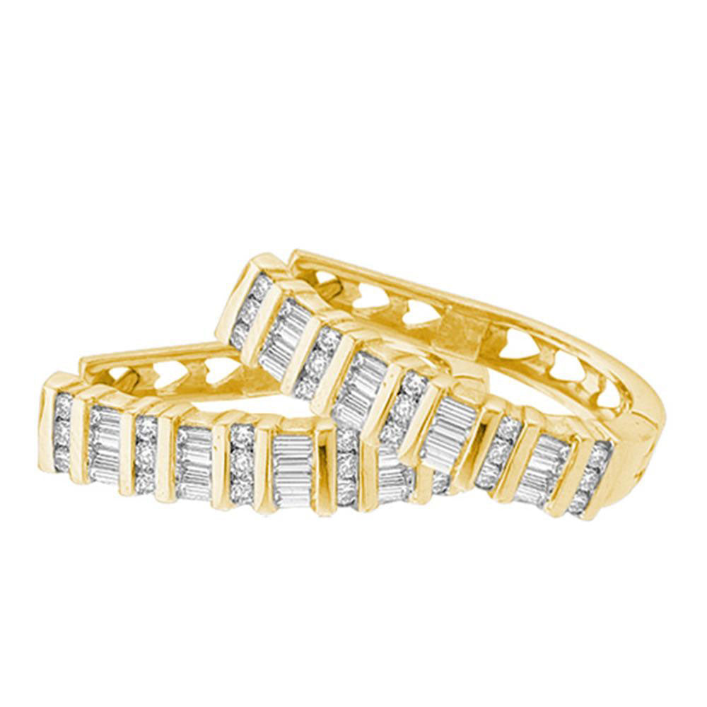 Yellow-tone Sterling Silver Womens Baguette Diamond Hoop Earrings 1/4 Cttw