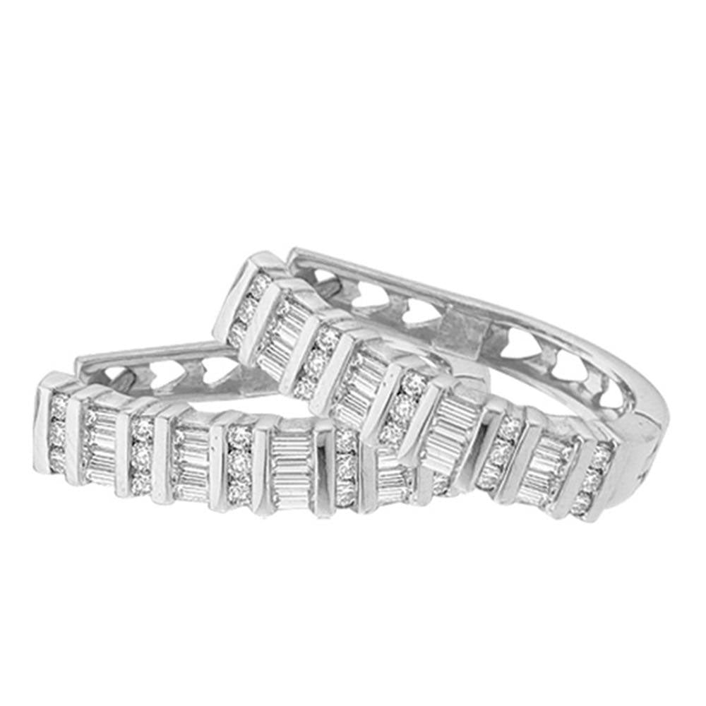 Sterling Silver Womens Baguette Round Diamond Hoop Earrings 1/4 Cttw