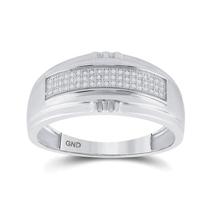 Sterling Silver Mens Round Diamond Band Ring 1/6 Cttw