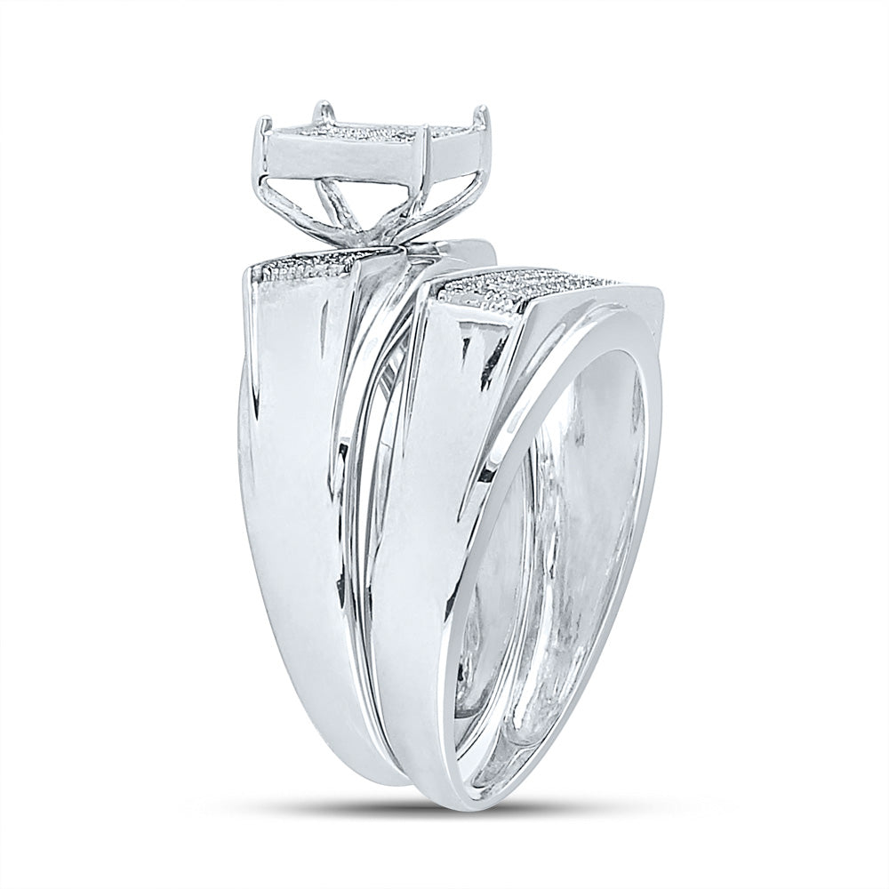 Sterling Silver Round Diamond Square Bridal Wedding Ring Band Set 1/4 Cttw