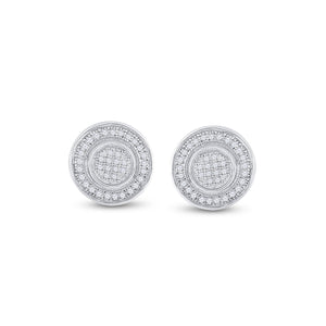 Sterling Silver Mens Round Diamond Circle Disk Stud Earrings 1/5 Cttw