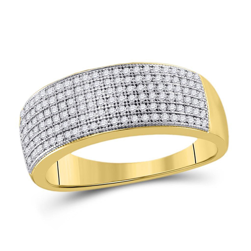10kt Yellow Gold Mens Round Diamond Pave Band Ring 1/2 Cttw