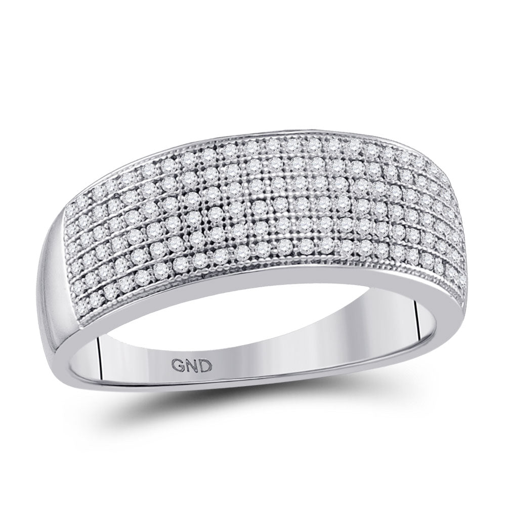 10kt White Gold Mens Round Diamond Wedding Pave Band Ring 1/2 Cttw