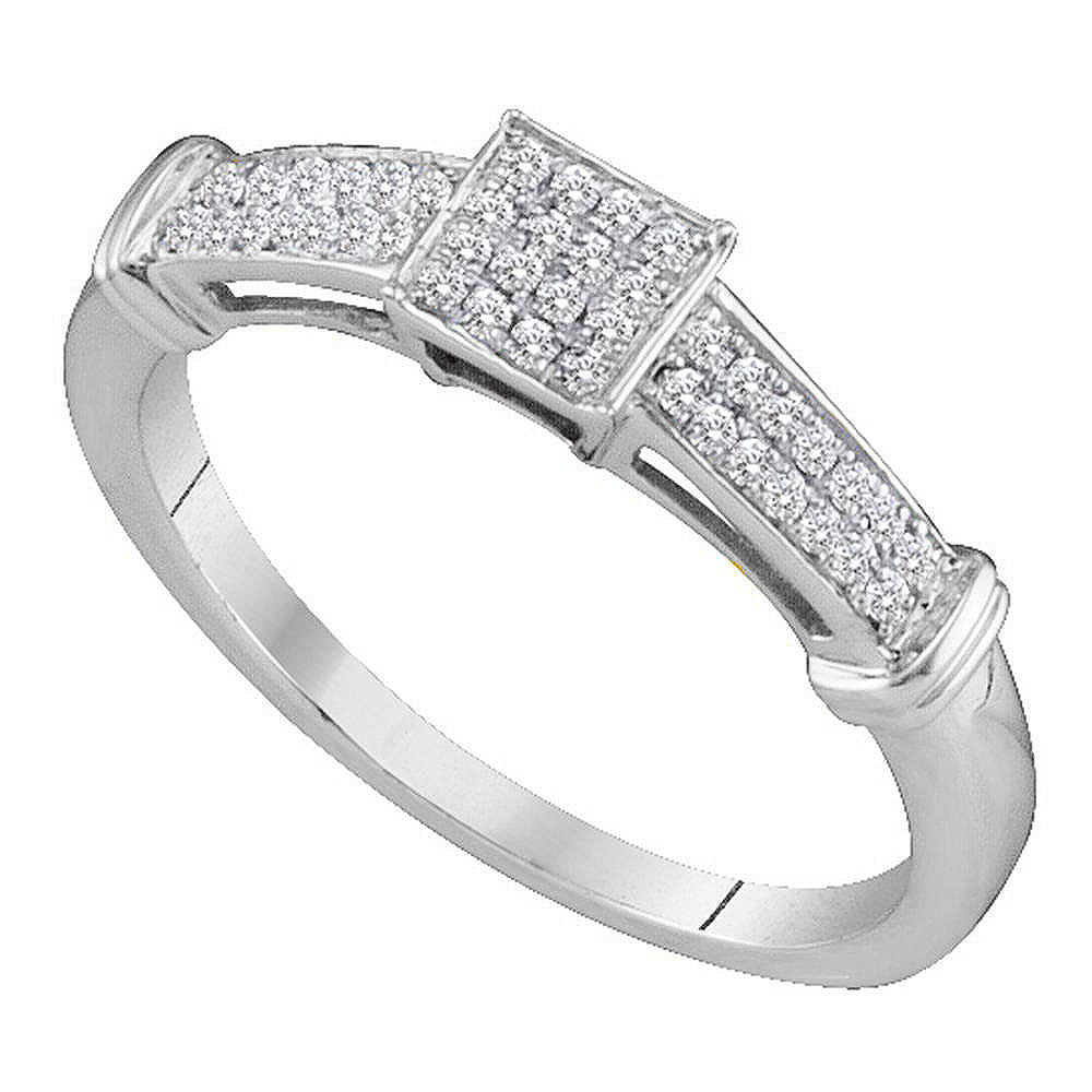 10kt White Gold Womens Round Diamond Square Cluster Ring 1/6 Cttw