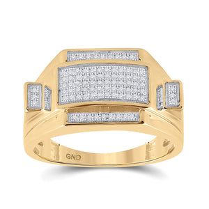 10kt Yellow Gold Mens Round Diamond Rectangle Cluster Ring 1/4 Cttw