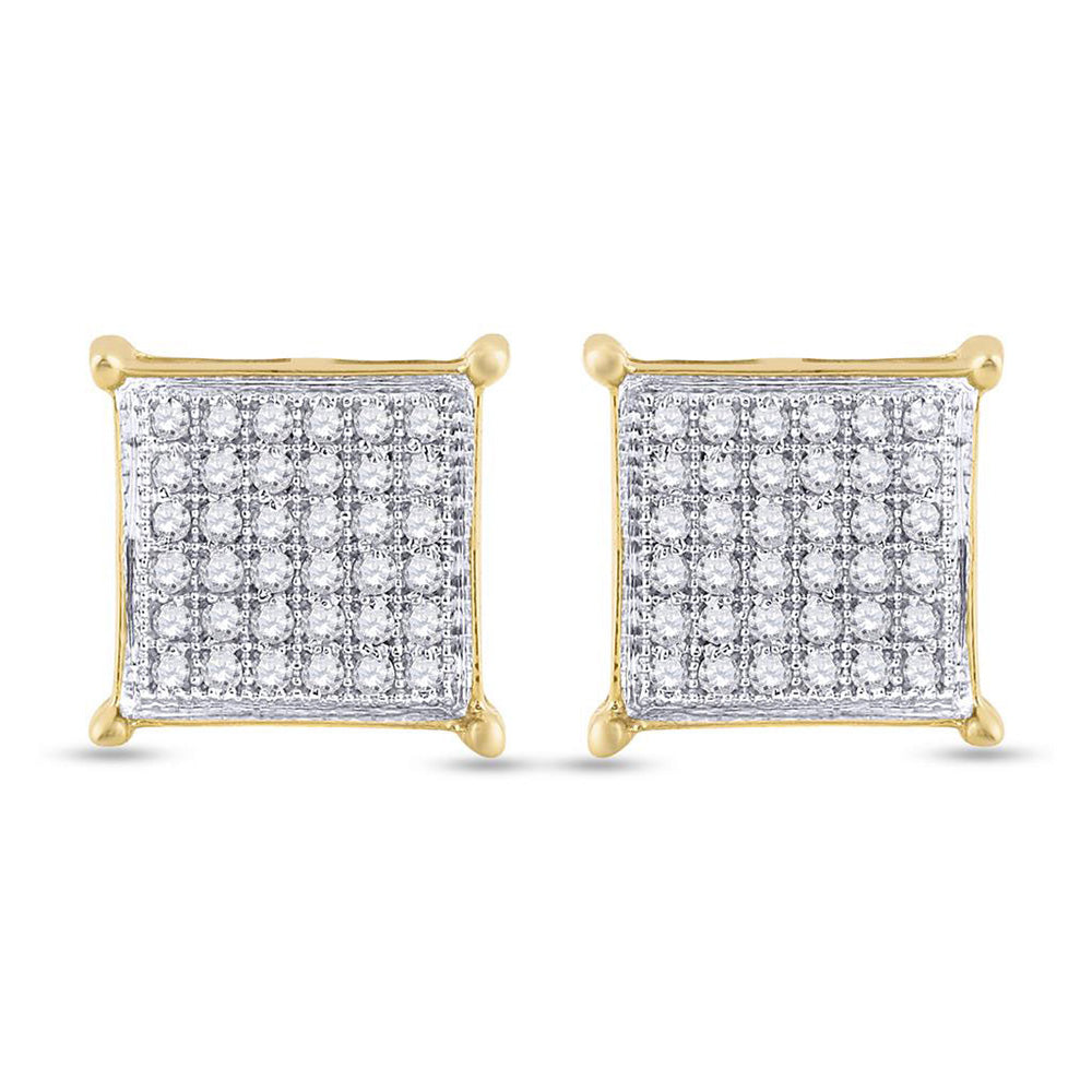 Yellow-tone Sterling Silver Womens Round Diamond Square Earrings 1/4 Cttw