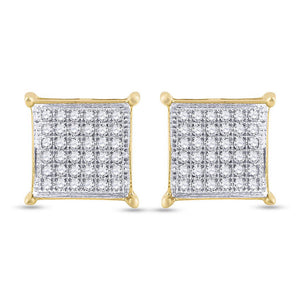 Yellow-tone Sterling Silver Womens Round Diamond Square Earrings 1/4 Cttw