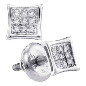 10kt White Gold Mens Round Diamond Kite Cluster Earrings 1/20 Cttw