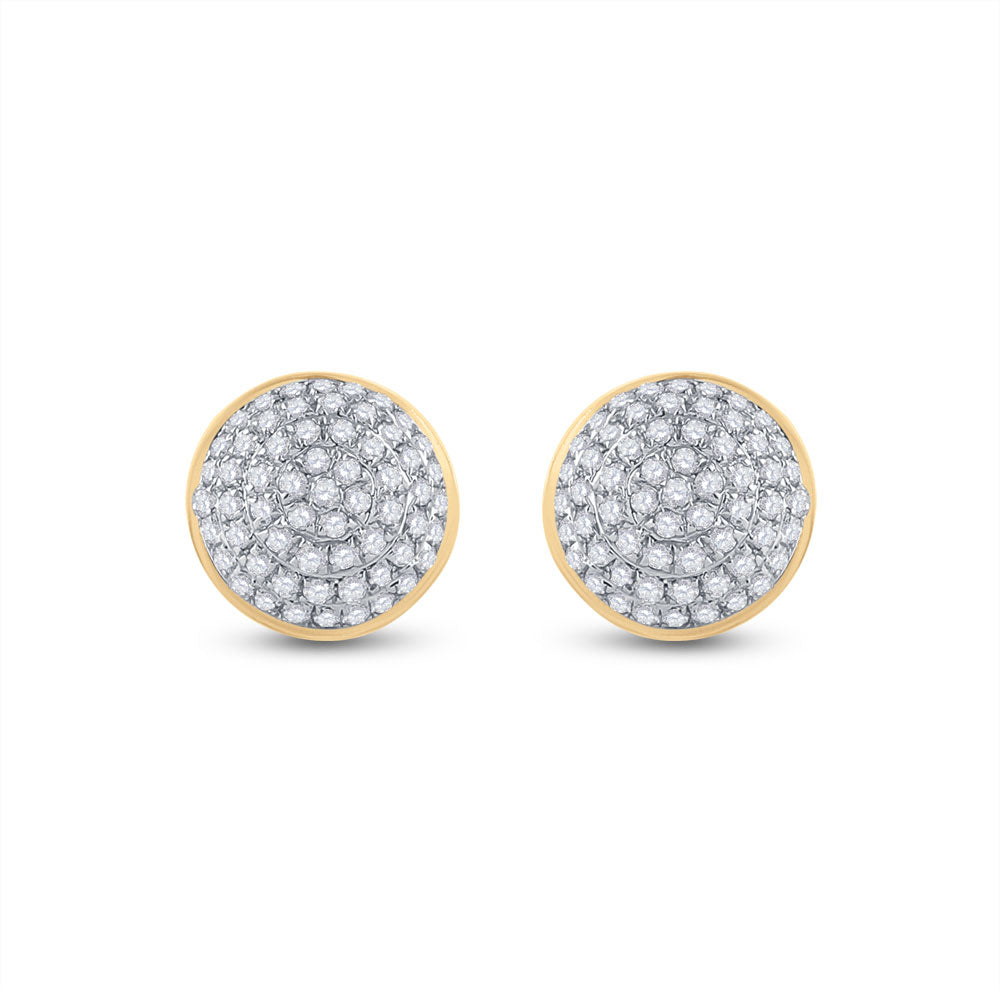 10kt Yellow Gold Mens Round Diamond Cluster Earrings 1/5 Cttw