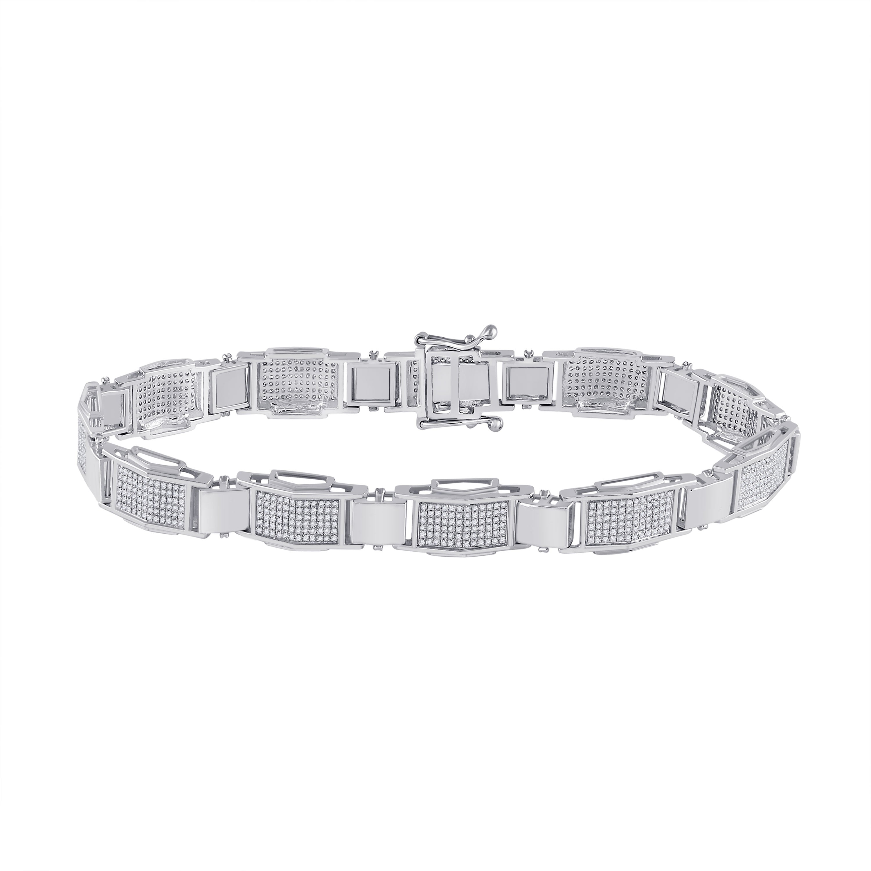 10kt White Gold Mens Round Diamond Fashion Bracelet 1-1/2 Cttw