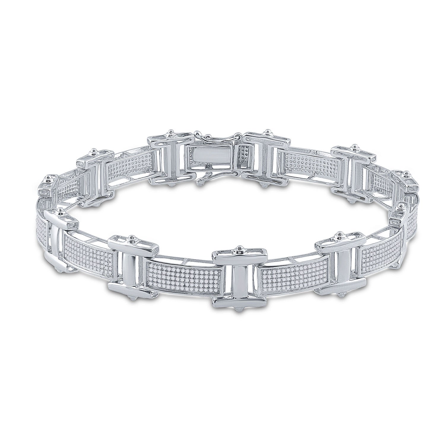 10kt White Gold Mens Round Diamond Link Bracelet 1-1/2 Cttw
