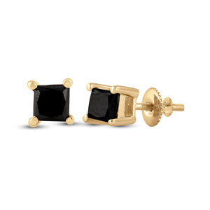 10kt Yellow Gold Womens Princess Black Color Enhanced Diamond Stud Earrings 1/2 Cttw