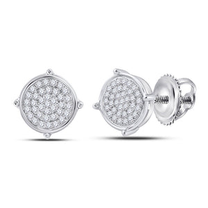 Sterling Silver Mens Round Diamond Disk Circle Earrings 1/8 Cttw