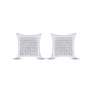 Sterling Silver Womens Round Diamond Kite Square Earrings 1/5 Cttw