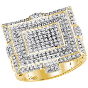 10kt Yellow Gold Mens Round Diamond Square Cluster Fashion Ring 5/8 Cttw