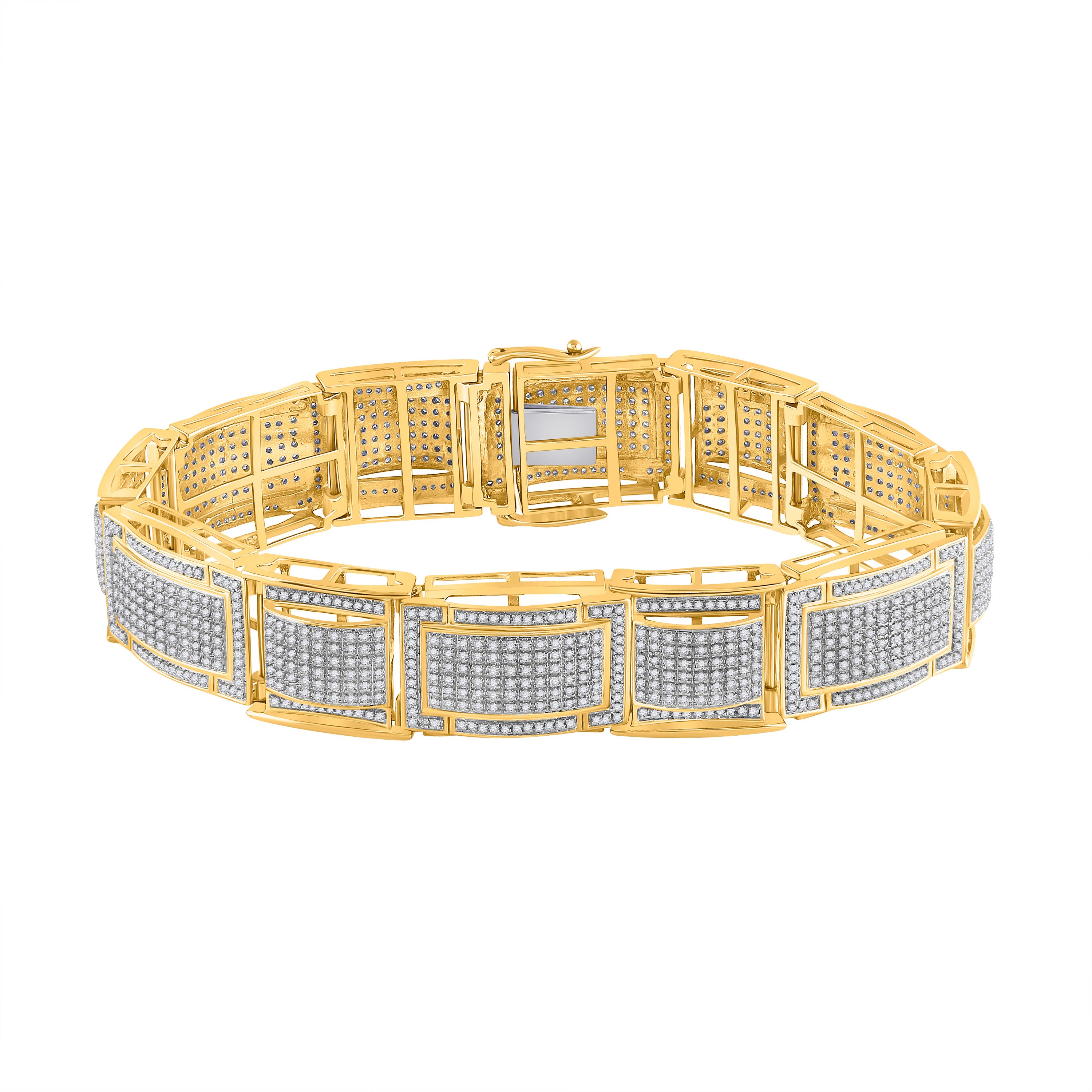 10kt Yellow Gold Mens Round Diamond Link Bracelet 3-7/8 Cttw