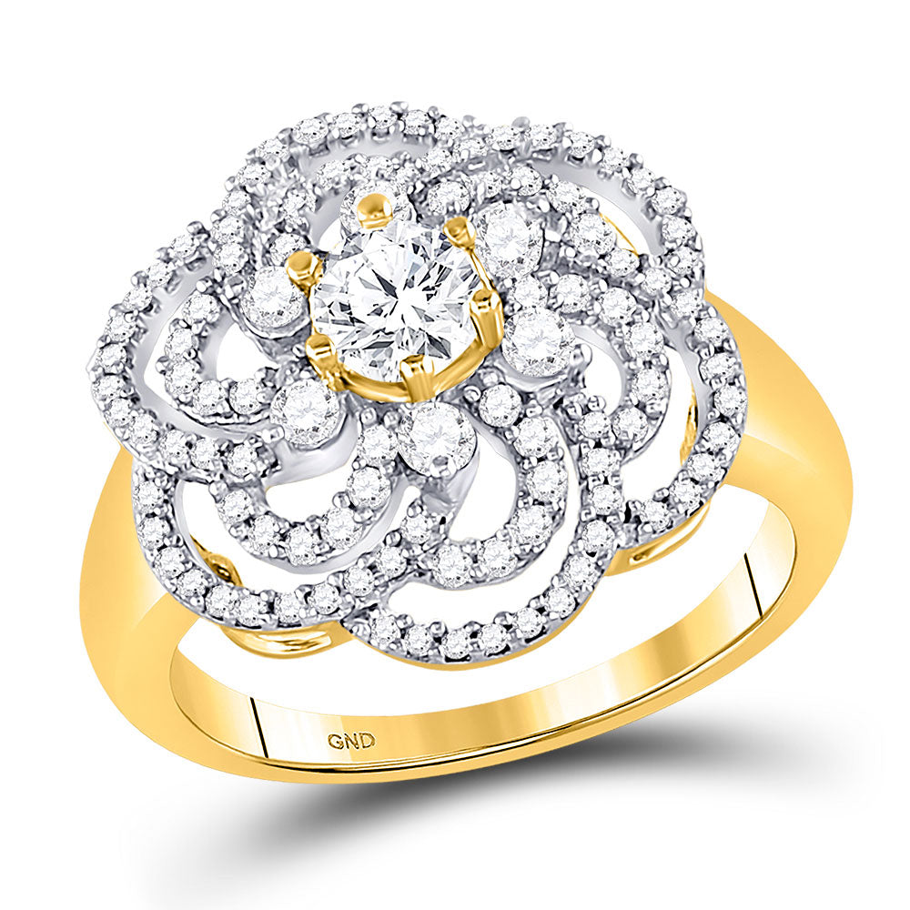 10kt Yellow Gold Womens Round Diamond Flower Solitaire Fashion Ring 1 Cttw