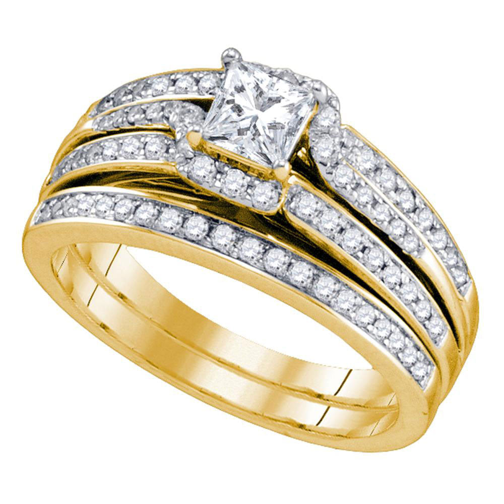 14kt Yellow Gold Princess Diamond Bridal Wedding Ring Band Set 1 Cttw