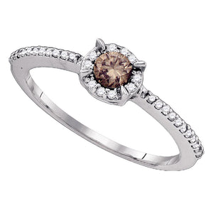 10kt White Gold Round Brown Diamond Solitaire Bridal Wedding Engagement Ring 1/3 Cttw