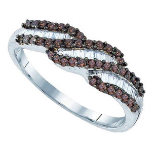 Sterling Silver Womens Round Brown Diamond Band Ring 1/2 Cttw