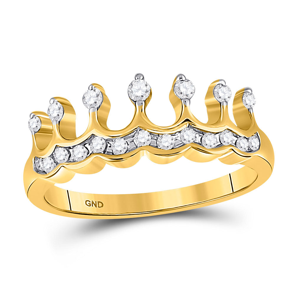 10kt Yellow Gold Womens Round Diamond Crown Tiara Band Ring 1/4 Cttw