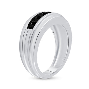 10kt White Gold Mens Round Black Color Enhanced Diamond Band Ring 1 Cttw