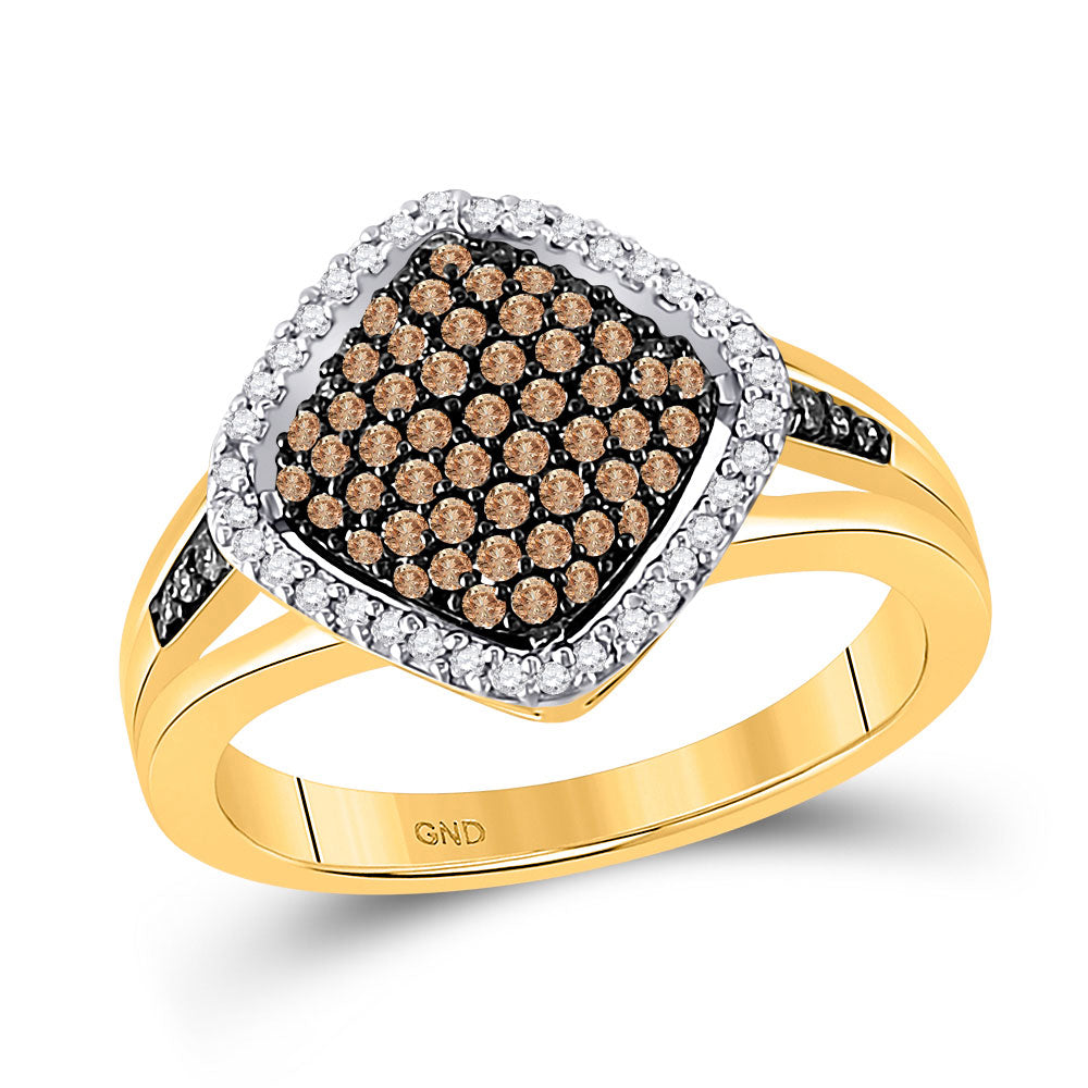 10kt Yellow Gold Womens Round Brown Diamond Cluster Ring 1/2 Cttw