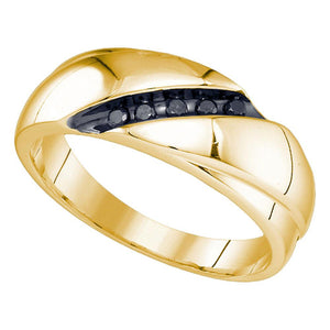Yellow-Tone Sterling Silver Mens Round Black Color Enhanced Diamond Band Ring 1/8 Cttw