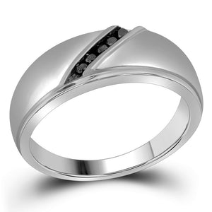 10kt White Gold Mens Round Black Color Enhanced Diamond Band Ring 1/8 Cttw