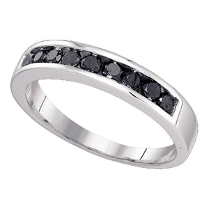 10kt White Gold Mens Round Black Color Enhanced Diamond Wedding Band Ring 1/2 Cttw