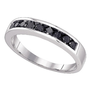 10kt White Gold Mens Round Black Color Enhanced Diamond Wedding Band Ring 1/2 Cttw