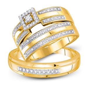 10kt Yellow Gold His Hers Round Diamond Square Matching Wedding Set 1/4 Cttw