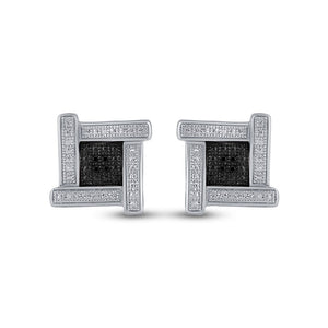 Sterling Silver Mens Round Black Color Enhanced Diamond Square Earrings .03 Cttw
