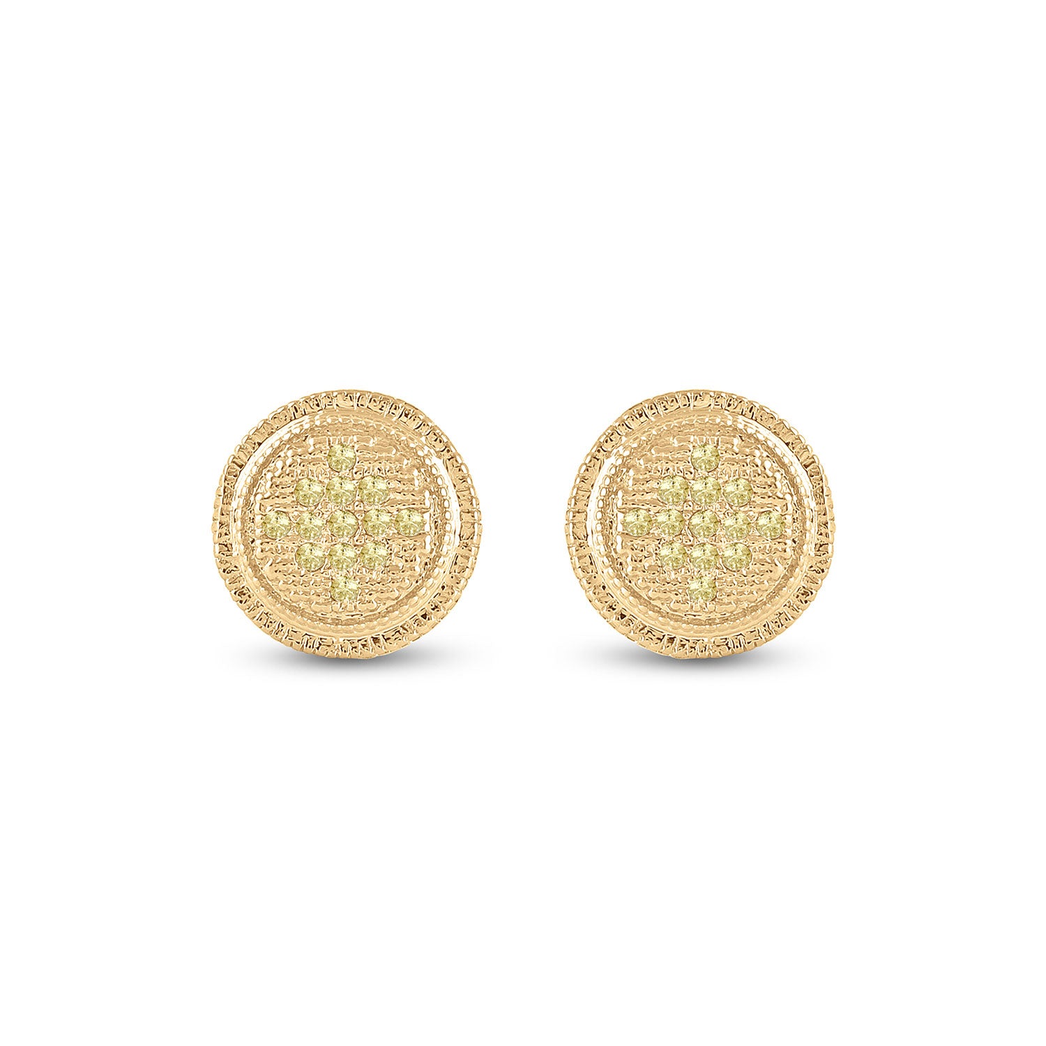 Sterling Silver Womens Round Yellow Color Enhanced Diamond Circle Earrings 1/20 Cttw