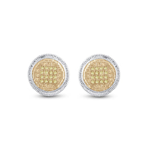 Sterling Silver Mens Round Yellow Color Enhanced Diamond Disk Circle Earrings 1/10 Cttw