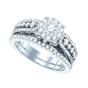 14kt White Gold Round Diamond Bridal Wedding Ring Band Set 1-1/3 Cttw