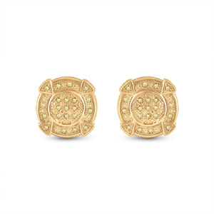 Sterling Silver Mens Round Yellow Color Enhanced Diamond Circle Earrings 1/8 Cttw