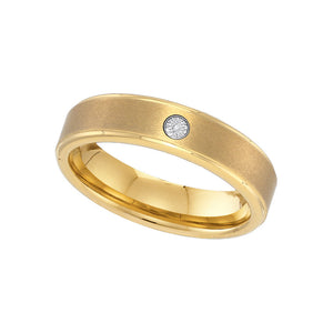 Yellow-tone Tungsten Carbide Mens Round Diamond Band Ring .01 Cttw Size 12