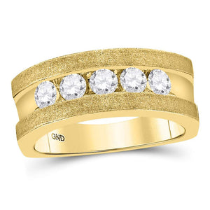 10kt Yellow Gold Mens Machine-Set Round Diamond 5-stone Wedding Ring 1 Cttw
