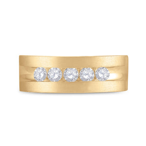 10kt Yellow Gold Mens Round Diamond Wedding 5-Stone Band Ring 1/2 Cttw