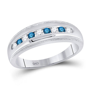 10kt White Gold Mens Round Blue Color Enhanced Diamond Wedding Band Ring 1/2 Cttw