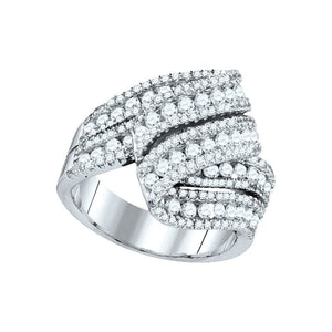 14kt White Gold Womens Round Diamond Fold Over Fashion Ring 2 Cttw